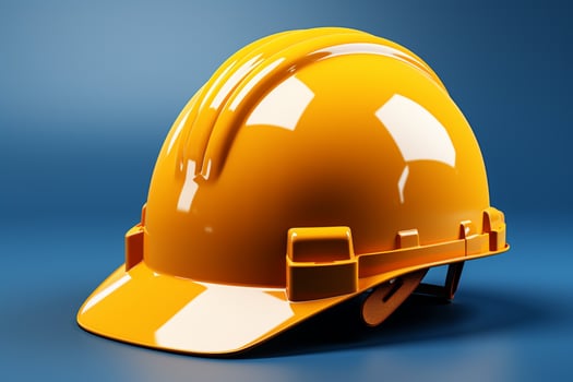 Sharp contrast , 3D rendered yellow hard hat stands out on isolated blue background AI Generated photo