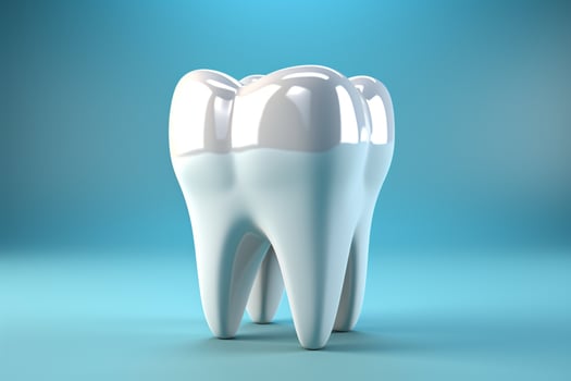 Dental care symbolized by perfect tooth model on blue, minimalistic dentistry concept AI Generated photo