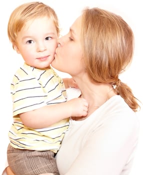 Young happy mother is kissing her child. photo