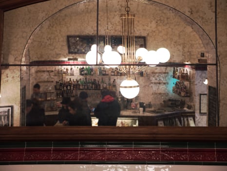 Cafe Interior Reflecting in the Mirror photo