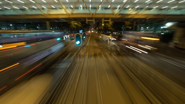 View from moving tram in night Hong Kong photo