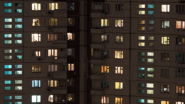 Night view of panel multistorey house photo