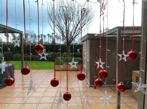 Decorated house window. Christmas and New Year holidays photo
