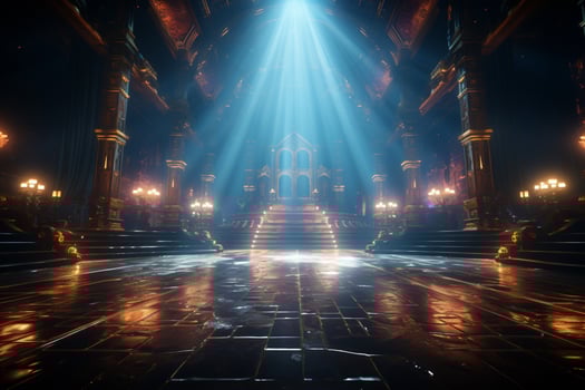 Empty stage aglow with dazzling light, foreshadowing the upcoming mesmerizing concert AI Generated photo