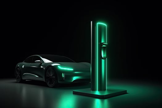 Charging station for an electric car . Power plant, green technology, future, copy space, Generative AI . photo