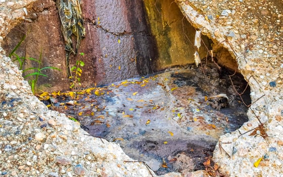 Open sewerage system in the tropical jungle mountains Mexico. photo