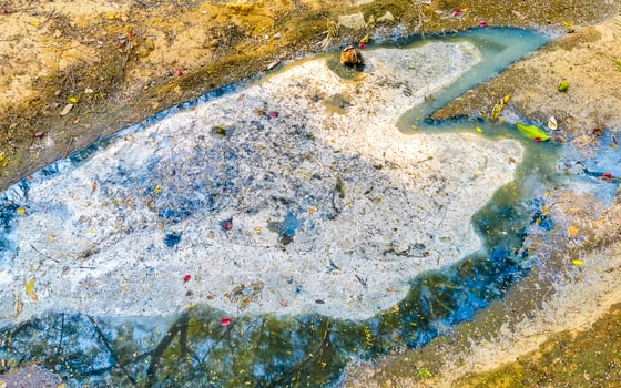 Open sewerage system in the tropical jungle mountains Mexico. photo