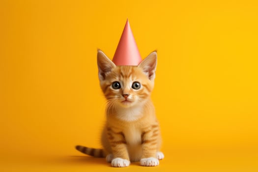 Birthday cat on yellow background photo