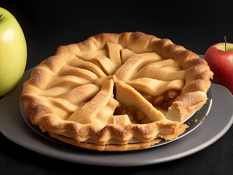 A plate of Apple pie on black background photo