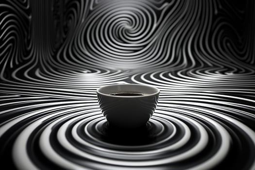 Black coffee in a white cup on a monochrome conjuring psychedelic background. AI Generated. photo