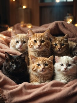portrait of a group of cute cats,ai generative photo