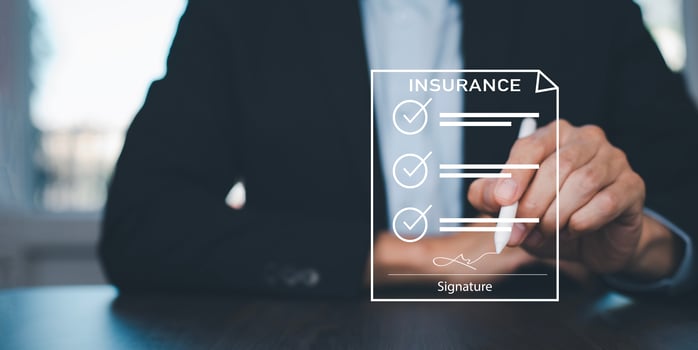 Online Insurance form agreements concept, Business people using laptops with E-mail insurance contract e-signing digital online, document management, concerning mortgage loan offer for house insurance photo