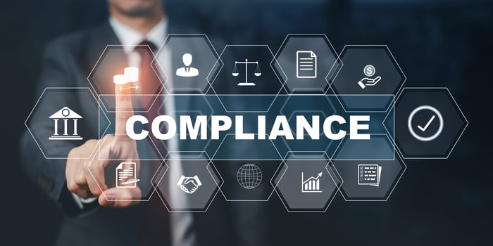 Business with Compliance Rules Law Regulation Policy Business Technology concept, business technology, Compliance with Standards, Regulations, and Requirements to pass audits and manage quality. photo