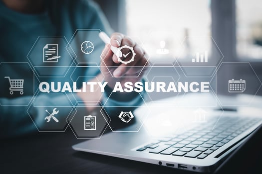 Quality assurance of business services, Smartphone shows the sign of service and ISO certification, the Quality certificate is compliant, and the Check mark symbol represents standard quality control. photo