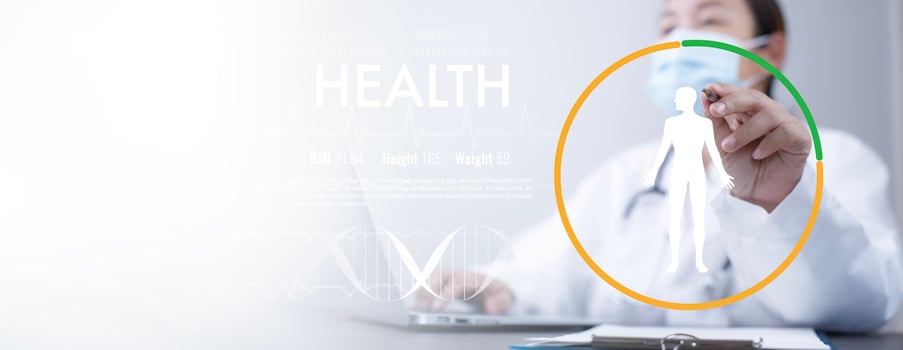Medical doctor and medical technology and futuristic concept, Doctor using laptop and health medical network connection icon on virtual screen interface, Modern medical technology and innovation. photo