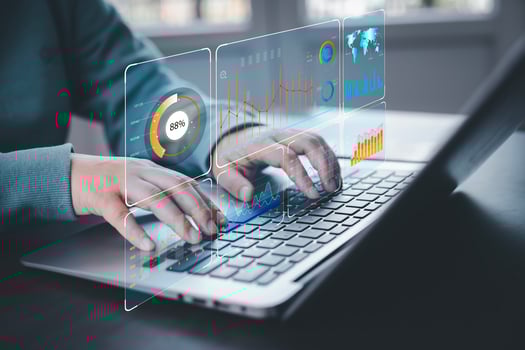 Working Data Analytics and Data Management Systems and Metrics connected to corporate strategy database for Finance, Intelligence,  Business Analytics with Key Performance Indicators, social network photo