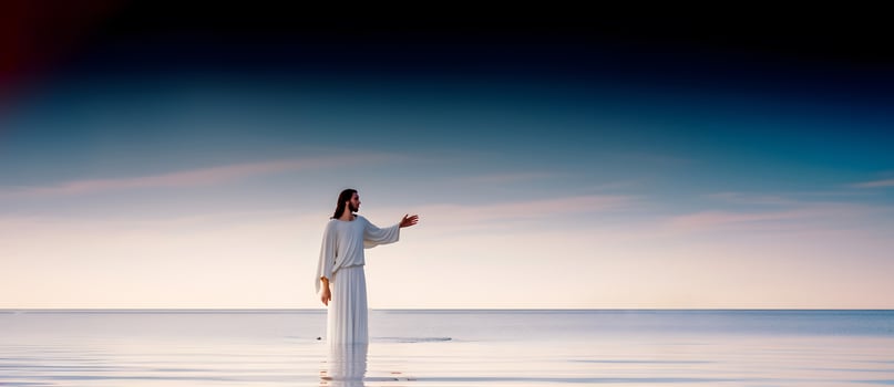 Jesus Christ calms the storm at the sea photo