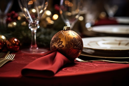 Christmas dinner table decoration photo