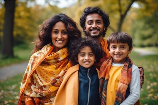 Indian a family holding children in their arms in a park photo