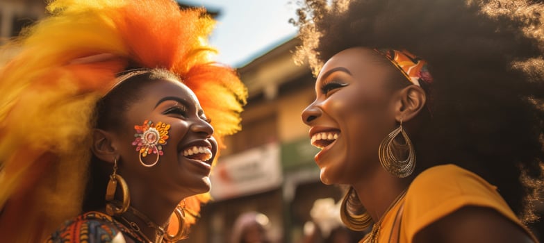 Beautiful african women laughing and having fun in the street photo