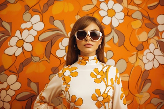 Beautiful model girl on orange background photo