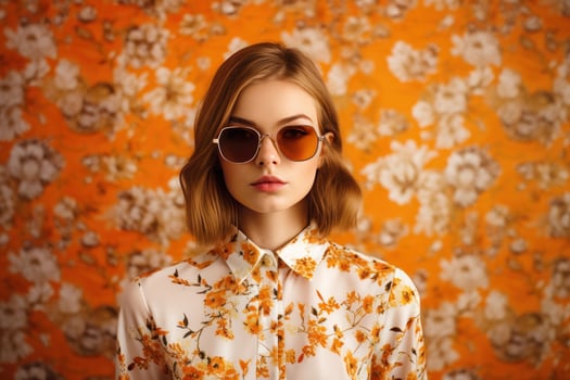 Beautiful model girl on orange background photo
