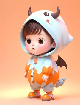 3d cute little boy with funny monster costume with a Halloween theme photo