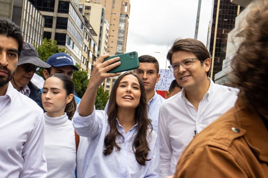 Bogota, Colombia, 16 August 2023. Senator Miguel Uribe Turbay at the march asking for Gustavo Petro impeachment. Peaceful protest. La Marcha de la Mayoria. photo
