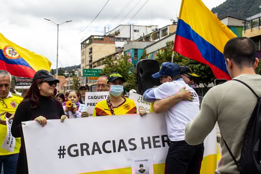Bogota, Colombia, 16 August 2023. General Jorge Luis Vargas at the march asking for Gustavo Petro impeachment. Peaceful protest. La Marcha de la Mayoria. photo