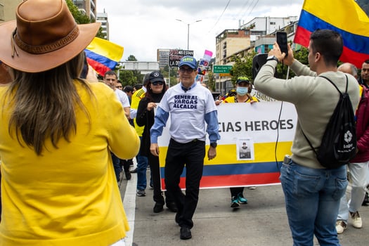 Bogota, Colombia, 16 August 2023. General Jorge Luis Vargas at the march asking for Gustavo Petro impeachment. Peaceful protest. La Marcha de la Mayoria. photo