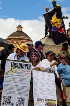 Bogota, Colombia, 16 August 2023. March asking for Gustavo Petro impeachment. Peaceful protest march in Bogota Colombia against the government of Gustavo Petro called La Marcha de la Mayoria. photo