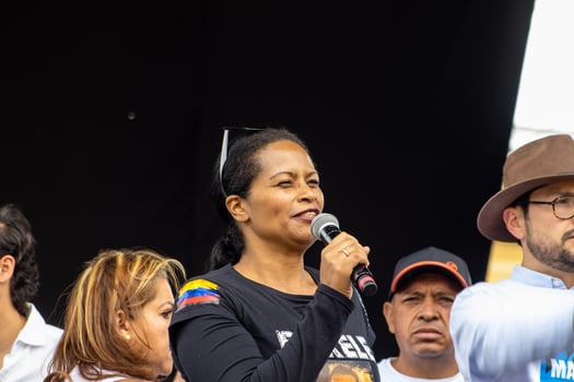 Bogota, Colombia, 16 August 2023. March asking for Gustavo Petro impeachment. Peaceful protest march in Bogota Colombia against the government of Gustavo Petro called La Marcha de la Mayoria. photo