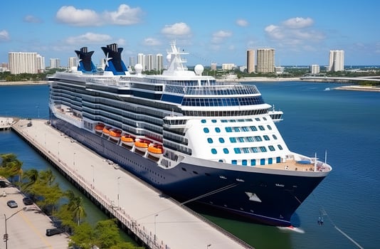 Cruise ship Celebrity Infinity docked in Port Everglades, Ft Lauderdale, Florida. Generative AI photo