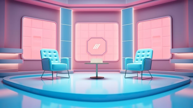 The Future of Game Shows. A Simple, Modern Setting with Two Chairs and a Whole Lot of Fun. AI Generative photo