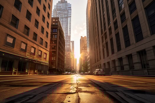 A majestic city skyline during the golden hour. AI Generative photo