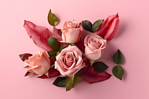 Composition of roses on pink background. AI Generative photo