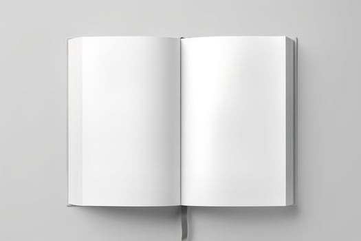 Blank opened book mockup, top view, isolated on white background. Generative AI photo