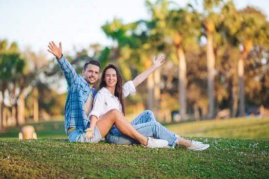 Family of two in the park on summer day outdoors photo