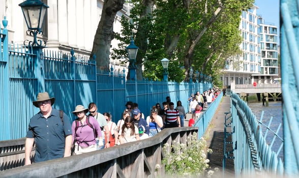 Most Beautiful Image of International Community Tourist People are Visiting Tower Bridge and River Thames at Central London Capital City of England Great Britain UK on Sunny Day of June 4th, 2023 photo