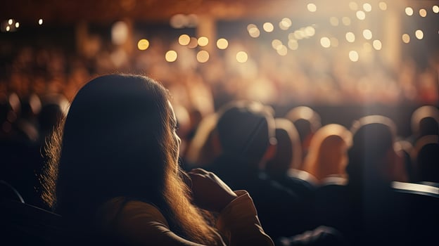 Audience in the theater watching concert out of focus. silhouette concept photo