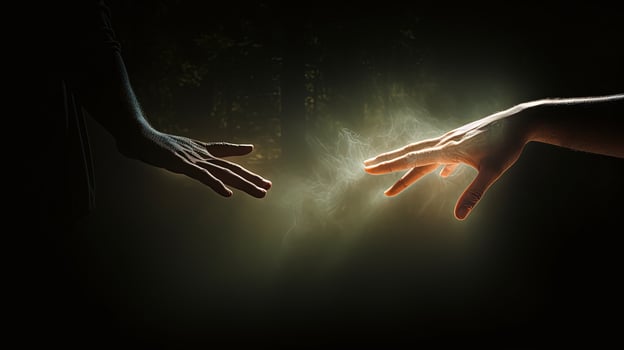 Connect with the loneliness of spirits through hand contact. silhouette concept photo
