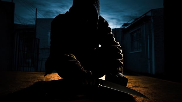 criminal holding knife in silhouette photo