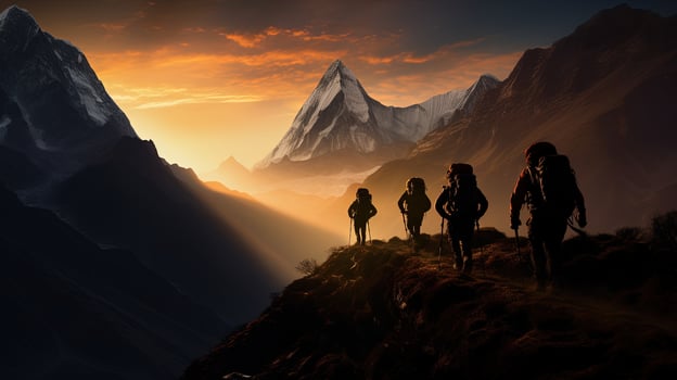 hiking in the Himalayas of Nepal. silhouette concept photo