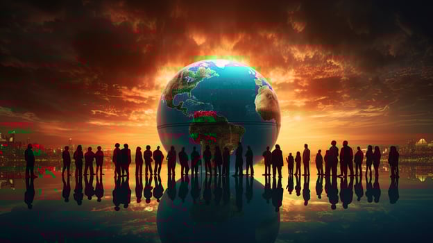 3D model of the Earth with human silhouettes photo