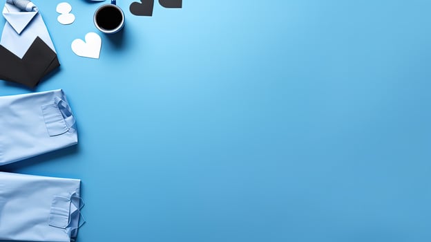 Father s day design concept with colorful paper decorations on blue table. silhouette concept photo