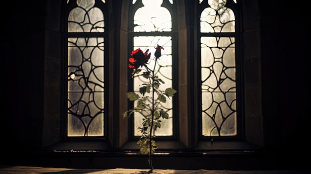 a flower silhouette before a church window photo