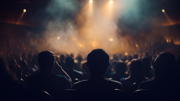 Audience in the theater watching concert out of focus. silhouette concept photo