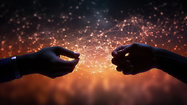 Hands and network for communicating. silhouette concept photo