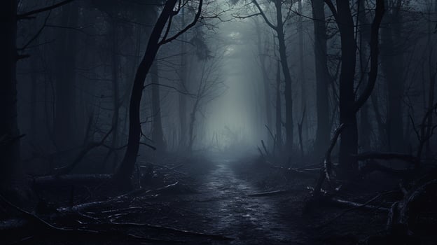 An eerie forest on a misty winter day. silhouette concept photo