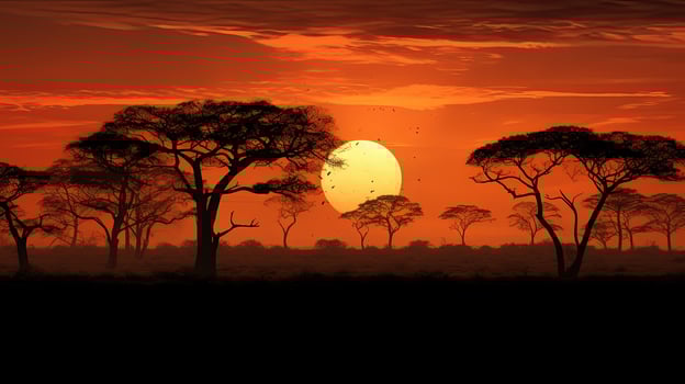 Sunset at a South African nature reserve casting tree silhouettes photo
